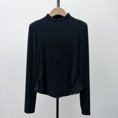 香●2026春季新品 拉链打底衫女休闲简约内搭长袖T恤衫上衣2737