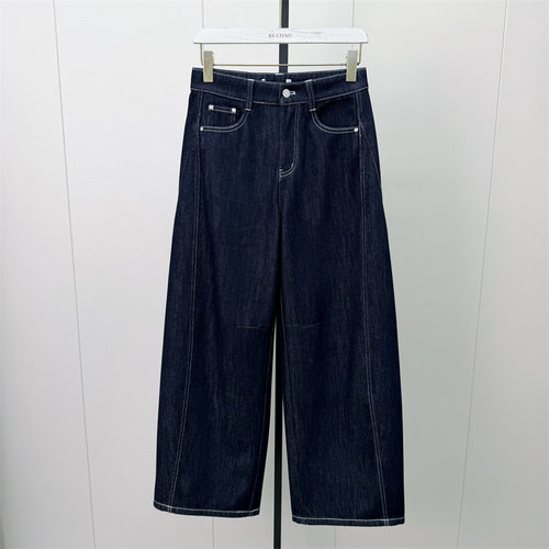 恩●2026冬季新品 磨毛牛仔弯刀裤女高腰显瘦宽松休闲百搭长裤002