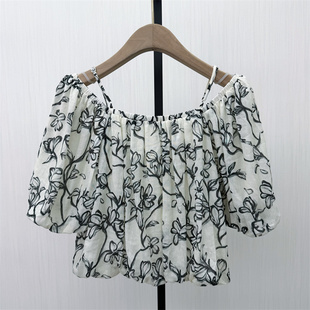 fei●2026夏季新品 一字领棉麻衬衫女气质小清新显瘦短袖上衣6241