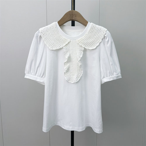 fei●2026秋季新品 娃娃领短袖T恤女宽松休闲百搭日常上衣7119