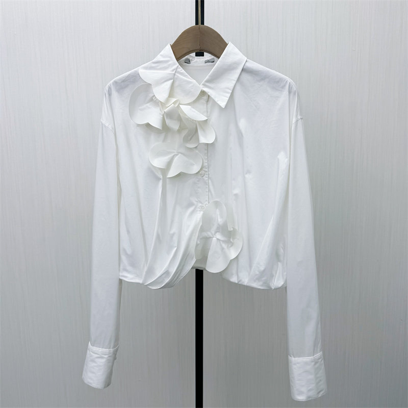 迪●2026春季新品 长袖衬衫女法式花边短款气质通勤百搭上衣1813