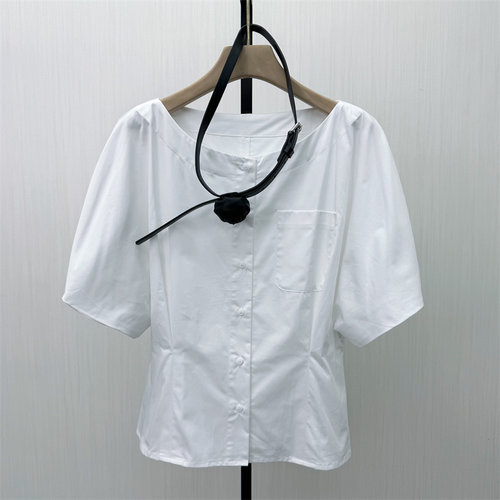 折扣●2026夏季新 法式衬衫女气质简约通勤百搭薄款短袖上衣0002