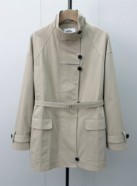 乂●2026秋季新品 风衣女中长款宽松通勤简约百搭休闲外套0285