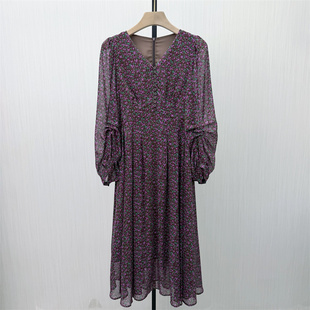 fei●2026春季新 碎花v领连衣裙女气质小清新别致雪纺茶歇裙5234