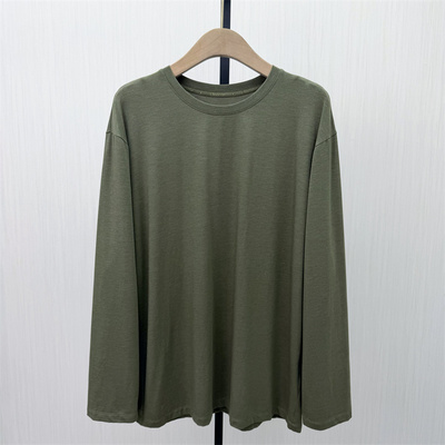 恩●2026春季新品 纯色打底衫女宽松慵懒简约百搭长袖T恤上衣121
