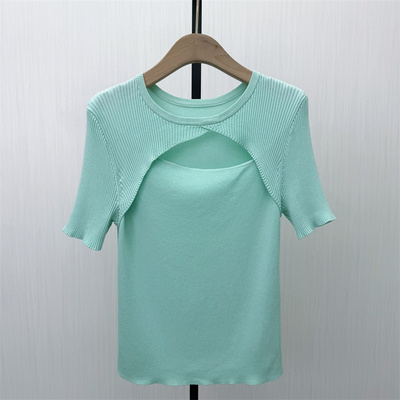 迪●2026夏季新品 短袖针织衫女弹力修身显瘦打底T恤上衣3101