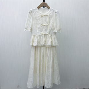 芭●2026夏季新品 小清新套装女时尚短袖衬衫半身裙两件套004