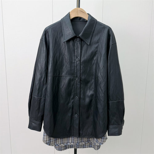 恩●2026秋季新品 假两件皮衣外套女宽松休闲百搭松弛感夹克836