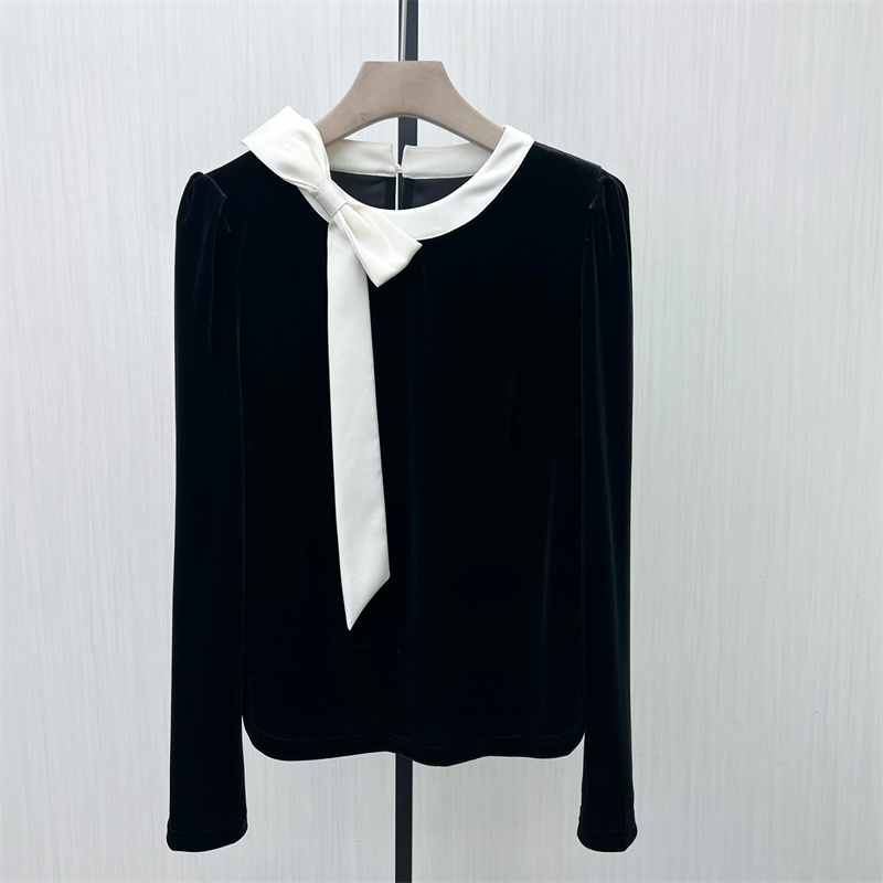 KA●2025冬季新品 法式丝绒衬衫女气质显瘦洋气长袖打底衫2131