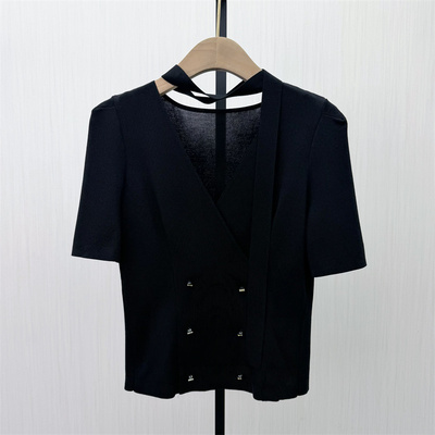 图●2026夏季新品 短袖针织衫女气质修身显瘦简约打底上衣2212