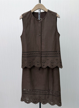 S●2026春季新品 法式麂皮套装女时尚无袖上衣半身裙两件套838