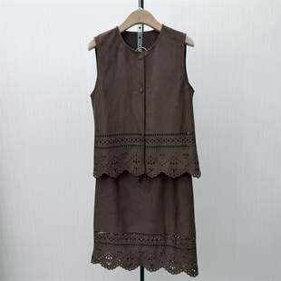 法式 新品 麂皮套装 女时尚 上衣半身裙两件套838 无袖 2026春季