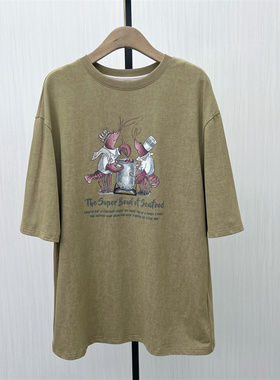 C●2025秋季新品 印花短袖T恤女宽松休闲百搭显瘦打底上衣1032