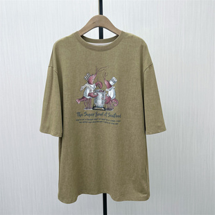 印花短袖 新品 T恤女宽松休闲百搭显瘦打底上衣1032 2025秋季