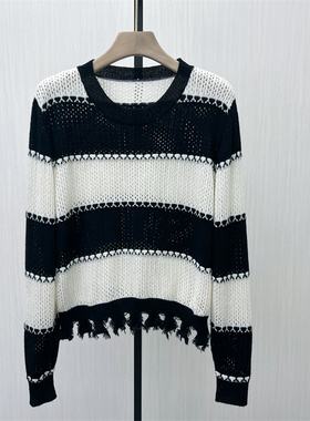 C●2025秋季新品 条纹针织衫女宽松休闲毛衫长袖套头上衣2617