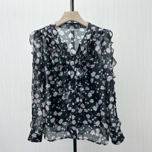 2025秋季 衬衫 新品 碎花长袖 女小众气质别致打底上衣1014 法式 芭