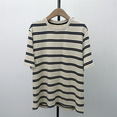 艾W●2026春季新品 条纹短袖t恤衫女设计感小众休闲慵懒上衣4226