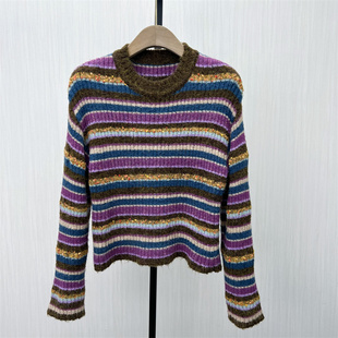 女圆领宽松百搭套头毛衫 fei 条纹针织衫 新品 上衣8350 2025冬季