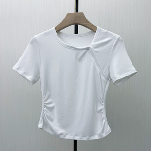 正肩短袖 新品 T恤女休闲短款 修身 上衣907 显瘦打底衫 2026春季