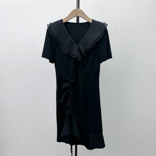 良月●2026夏季新品 娃娃领连衣裙女法式复古设计感a字裙子2204