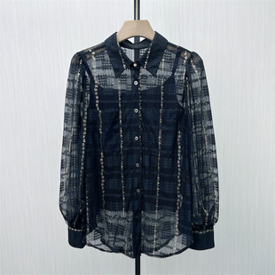 恩●2025冬季新品 镂空蕾丝长袖衬衫女法式复古气质淑女上衣557