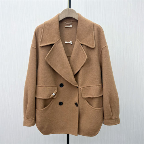 C●2025冬季新品 双面呢大衣女中长款气质宽松绵羊毛呢外套8327