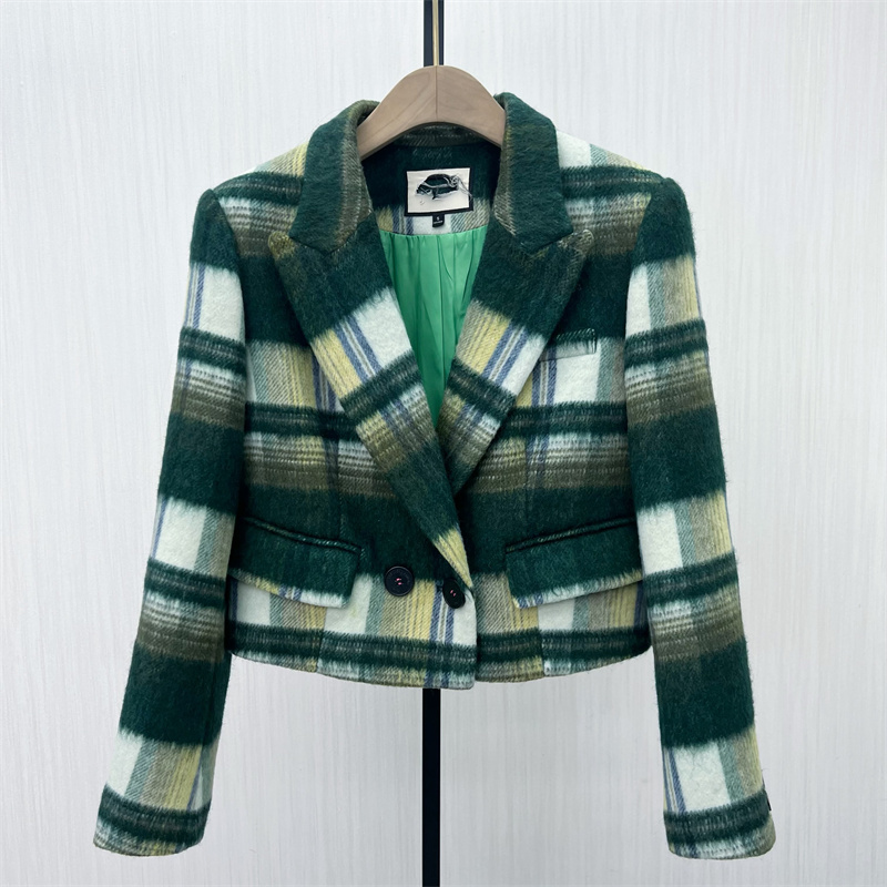 良月●2025冬季新品 格纹呢大衣女宽松气质通勤西装毛呢外套8668