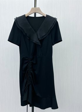 良月●2025夏季新品 娃娃领连衣裙女法式复古设计感a字裙子2204