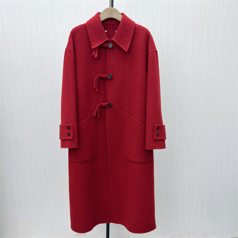 恩●2025冬季新品 双面呢大衣女长款气质宽松绵羊毛呢子外套352