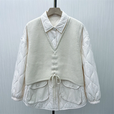 C●2025冬季新品 假两件拼接棉服女中长款棉衣夹棉保暖厚外套9237