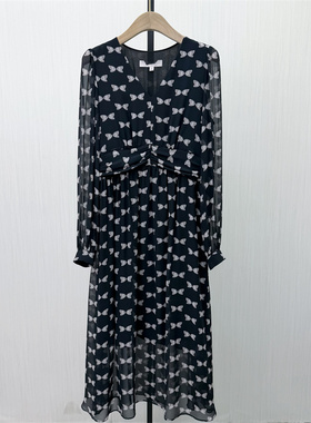 秋S●2026春季新品 雪纺v领连衣裙女法式温柔小清新茶歇裙子4607
