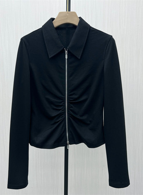 S●2025冬季新品 polo领长袖T恤女简约通勤百搭显瘦短款上衣596