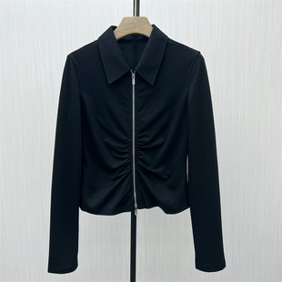 T恤女简约通勤百搭显瘦短款 polo领长袖 新品 上衣596 2025冬季