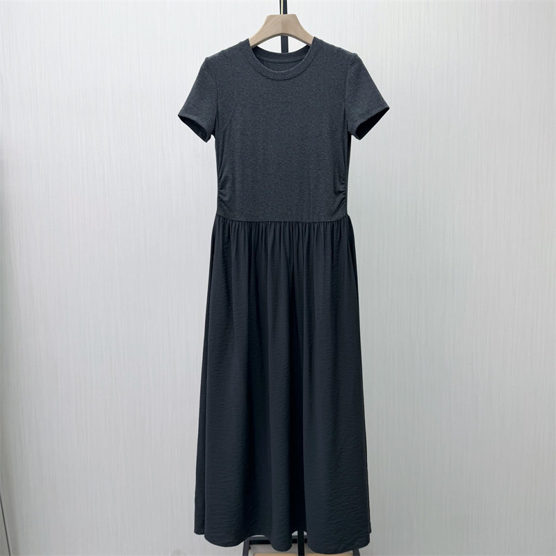 S●2026夏季新品 假两件拼接连衣裙女休闲简约宽松T恤裙子605