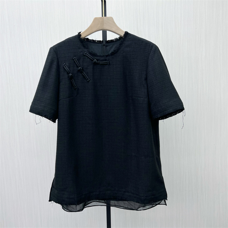 S●2025秋季新品 新中式盘扣衬衫女气质通勤国风宽松短袖上衣187