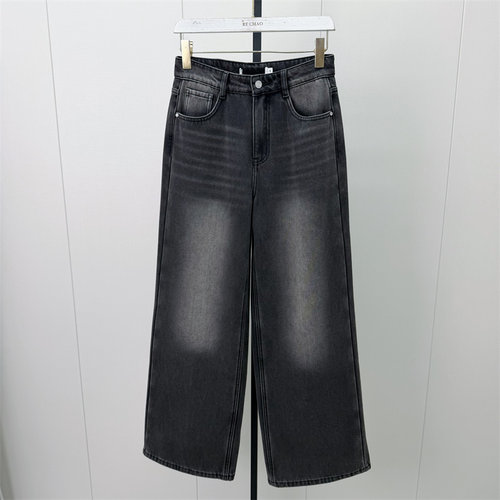 恩●2026冬季新品 加绒牛仔裤女高腰显瘦宽松休闲通勤百搭长裤738