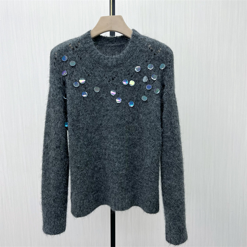 图●2025冬季新品 圆领羊毛衫女宽松气质显瘦长袖针织衫上衣2218