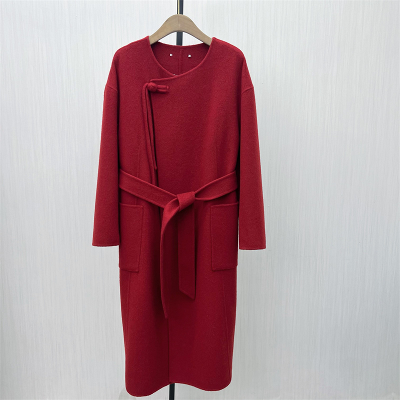 恩●2025冬季新品 双面呢大衣女长款气质宽松绵羊毛呢子外套801