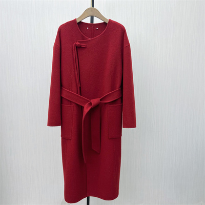 恩●2025冬季新品 双面呢大衣女长款气质宽松绵羊毛呢子外套801