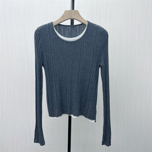 女简约通勤显瘦打底毛衫 fei 假两件针织衫 新品 上衣8330 2025冬季