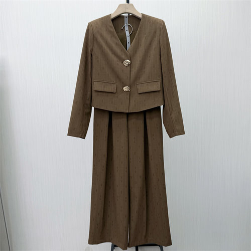 S●2026春季新品 西服套装女时尚洋气西装外套阔腿长裤两件套577