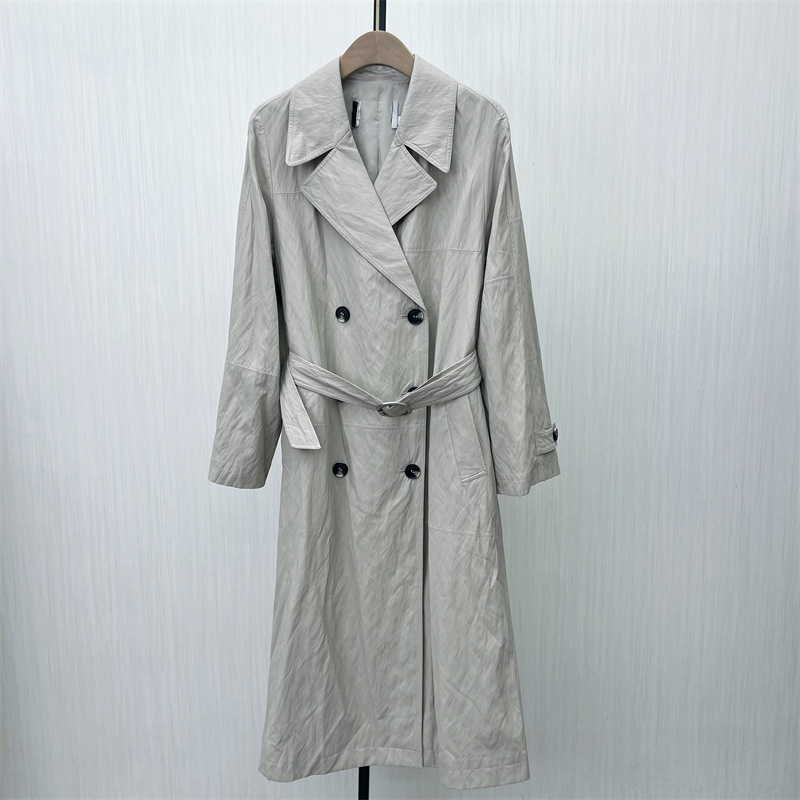 恩●2025春季新品 皮风衣女长款宽松休闲英伦风双排扣大衣外套531