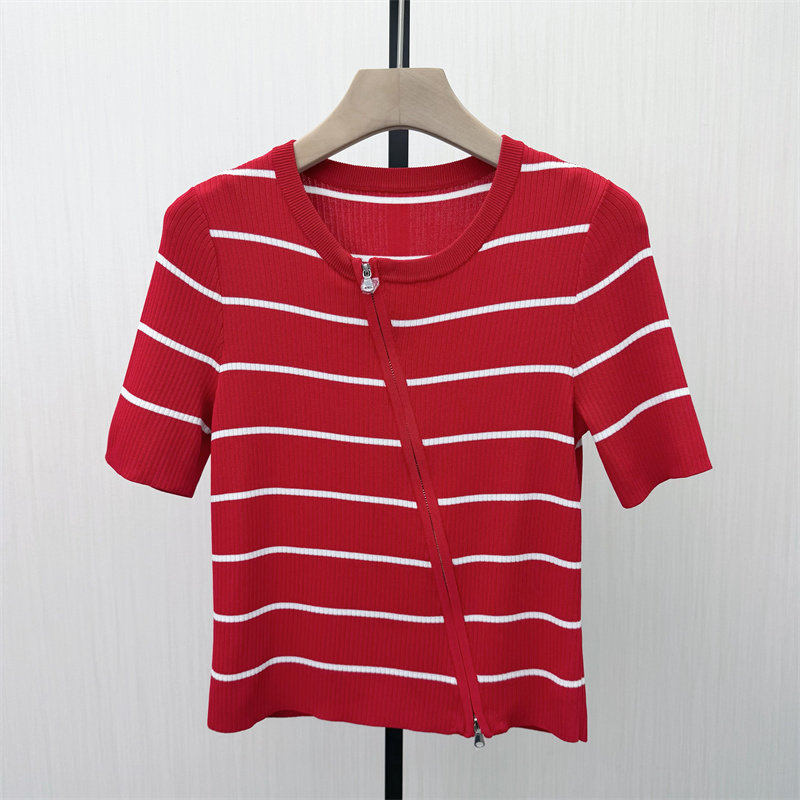 彩●2026春季新品 条纹短袖针织衫女修身显瘦打底衫T恤上衣157,女装/女士精品,毛针织衫,淘宝优惠券,粉丝福利购,淘宝优惠卷