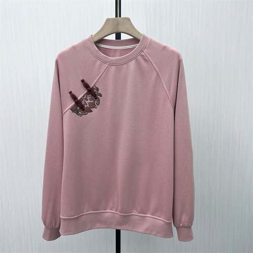 C●2025冬季新品 圆领套头卫衣女新中式盘扣设计感宽松上衣1072