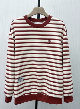 C●2025冬季新品 条纹加绒卫衣休闲宽松百搭慵懒风长袖上衣1168