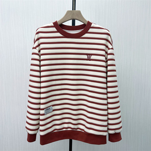 条纹加绒卫衣休闲宽松百搭慵懒风长袖 新品 上衣1168 2025冬季