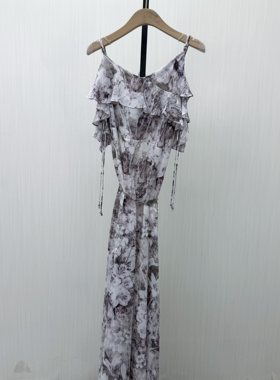S●2026夏季新品 法式碎花吊带连衣裙女修身显瘦无袖a字长裙952