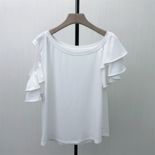 不规则设计感荷叶边露肩上衣女短袖 时尚 新品 T恤939 2026夏季