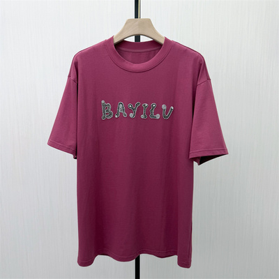 芭●2026夏季新品 印花短袖t恤女中长款宽松休闲慵懒风上衣0025