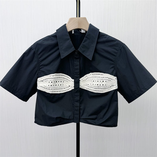 fei●2026夏季新品 短袖衬衫女设计感小众宽松polo领上衣6033